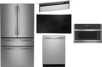 5 Piece Package Includes Refrigerator, Cooktop, Wall Oven, Hood And Dishwasher